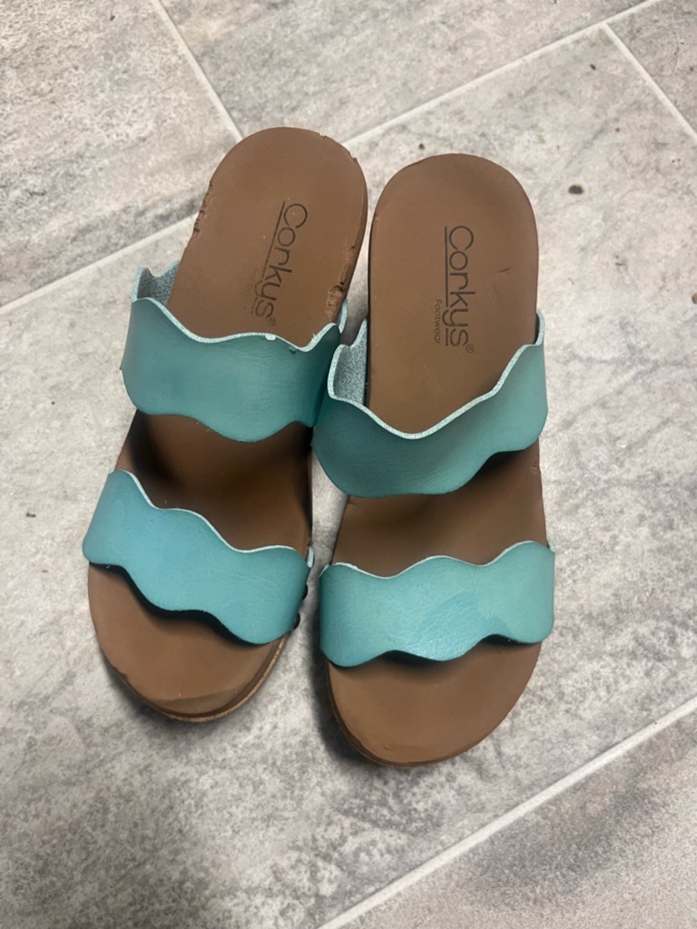 Corkys Aqua Wavy Double-Strap Slide Sandals